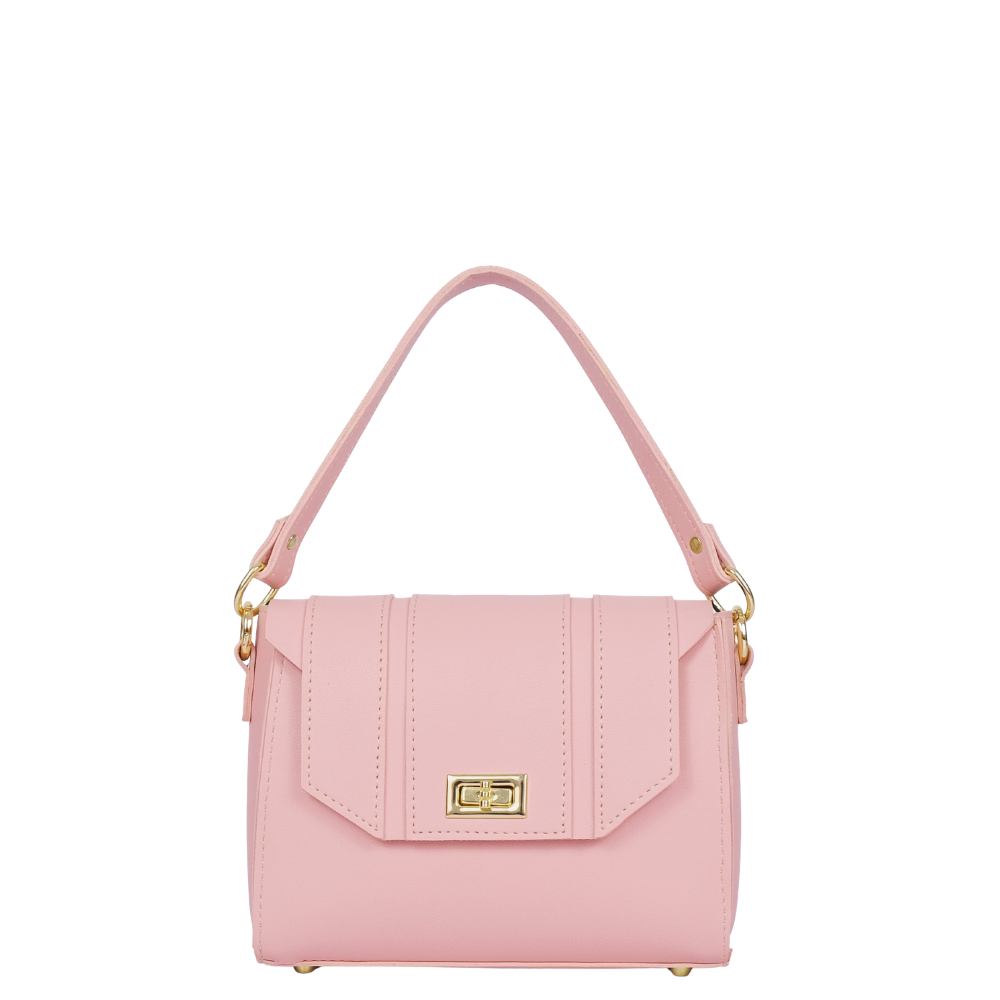 Untitled design (12) Elvixa Pink Compact Top Handle Crossbody Bag - Image 1